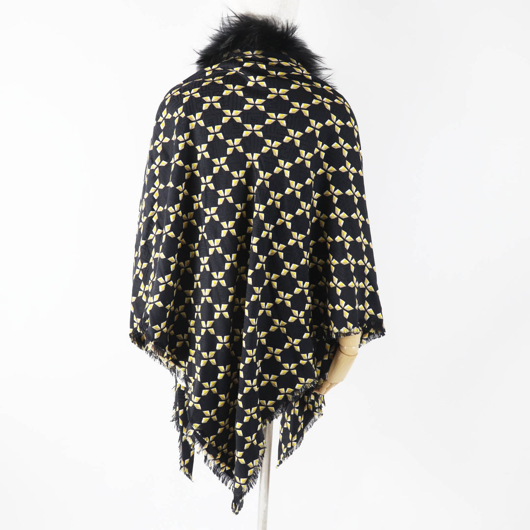 FENDI scarf Zucca Pattern Black Yellow Beige White silk Women FXT069