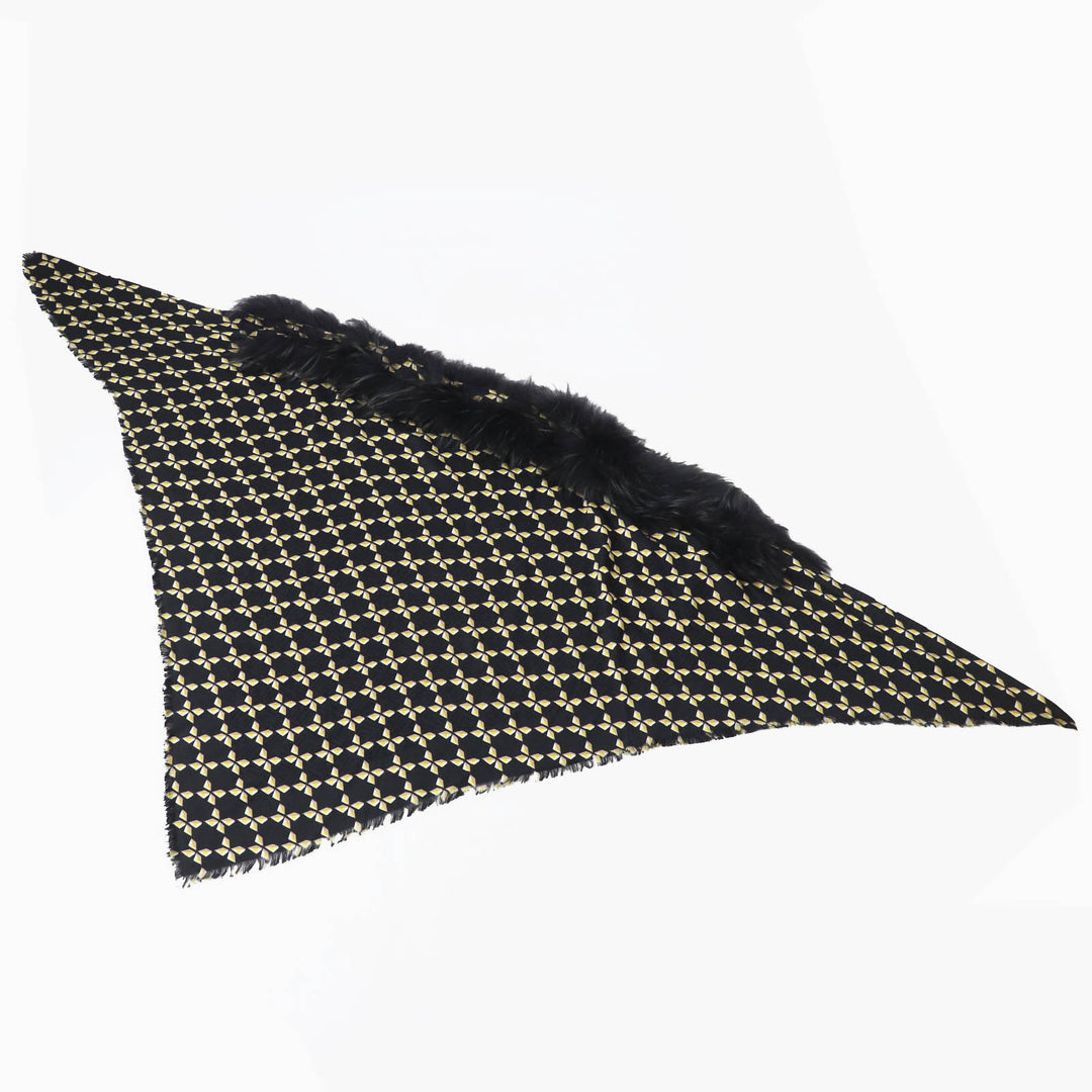 FENDI scarf Zucca Pattern Black Yellow Beige White silk Women FXT069