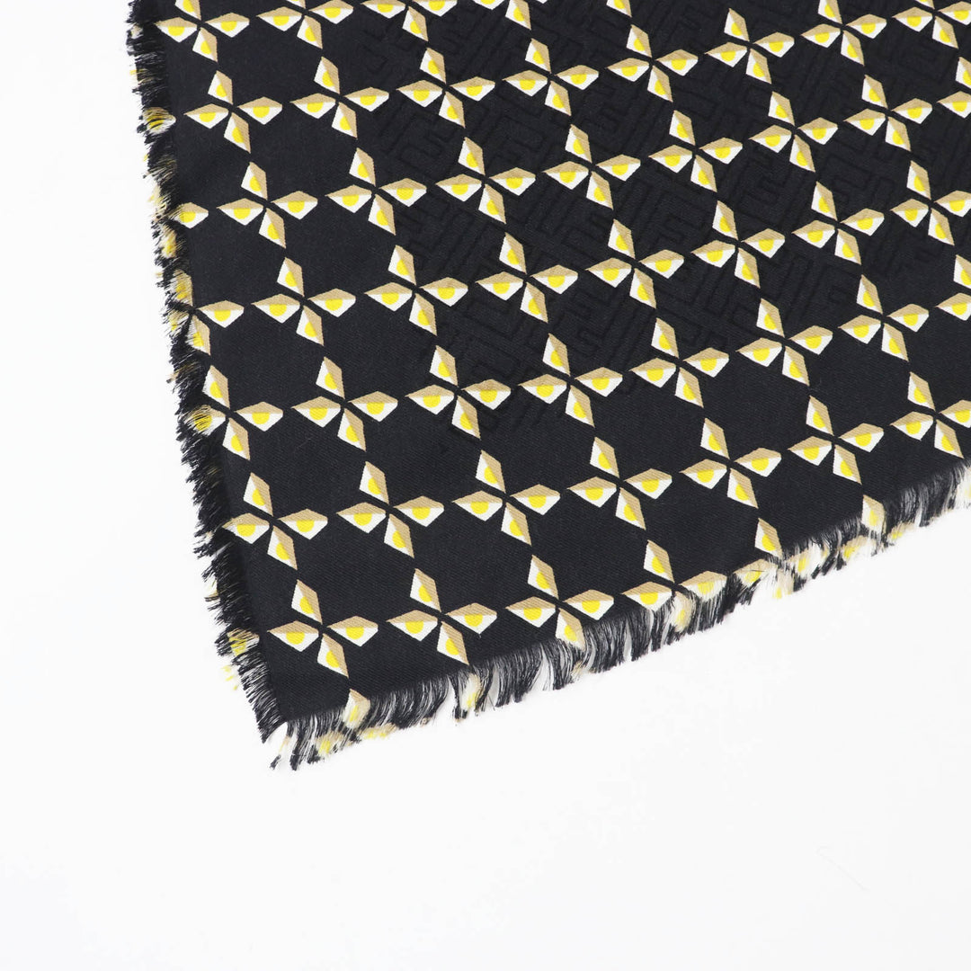 FENDI scarf Zucca Pattern Black Yellow Beige White silk Women FXT069