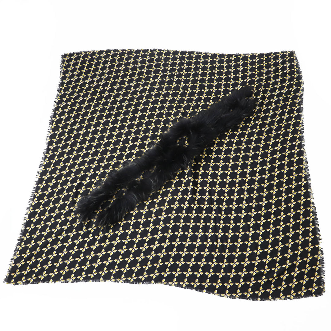 FENDI scarf Zucca Pattern Black Yellow Beige White silk Women FXT069