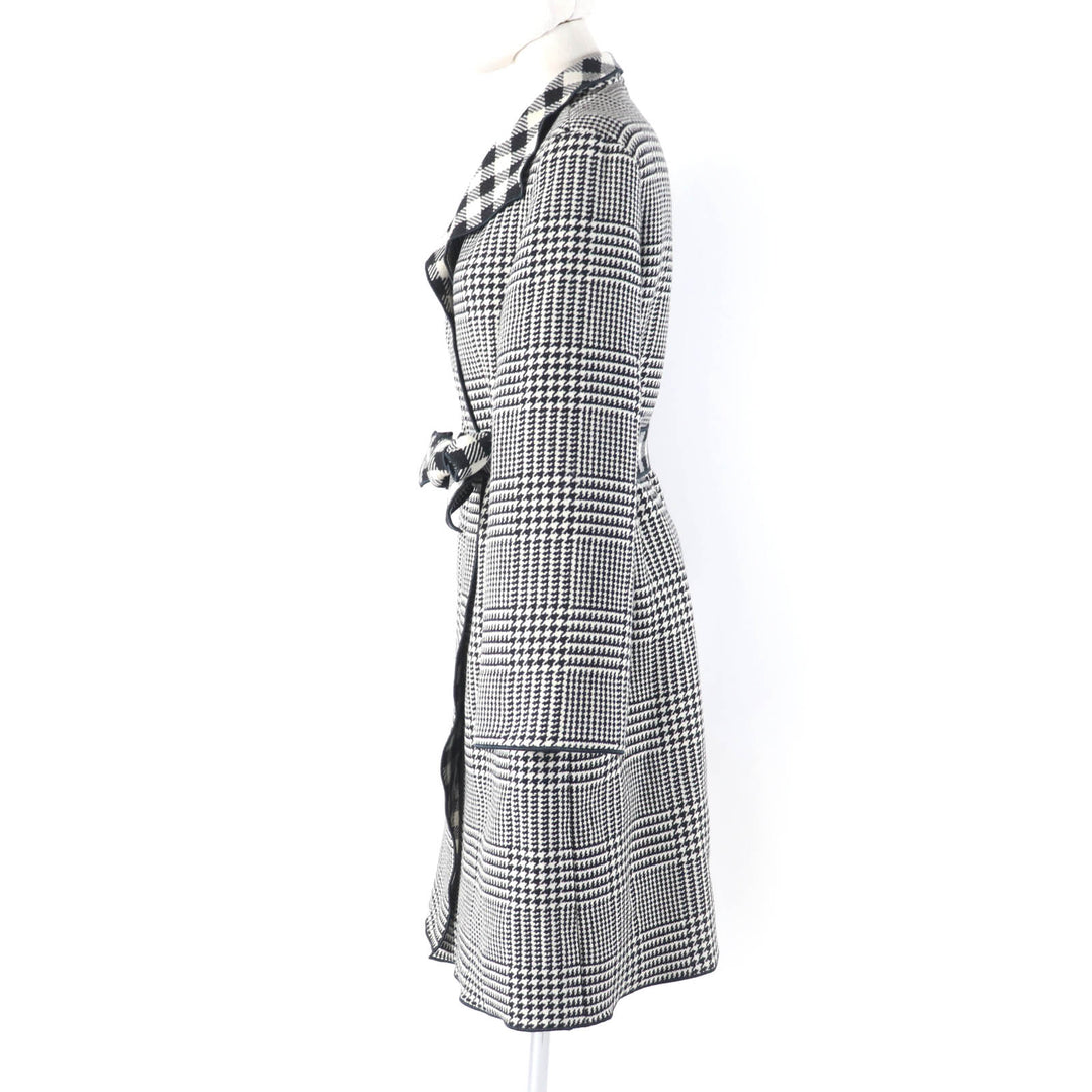 Excellent EMPORIO ARMANI coat Houndstooth pattern with belt black wool Women 38