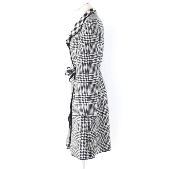 Excellent EMPORIO ARMANI coat Houndstooth pattern with belt black wool Women 38