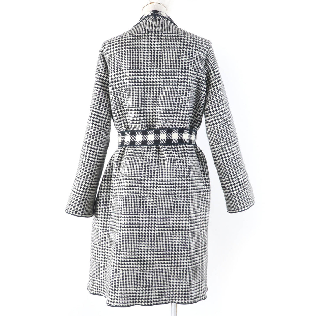 Excellent EMPORIO ARMANI coat Houndstooth pattern with belt black wool Women 38