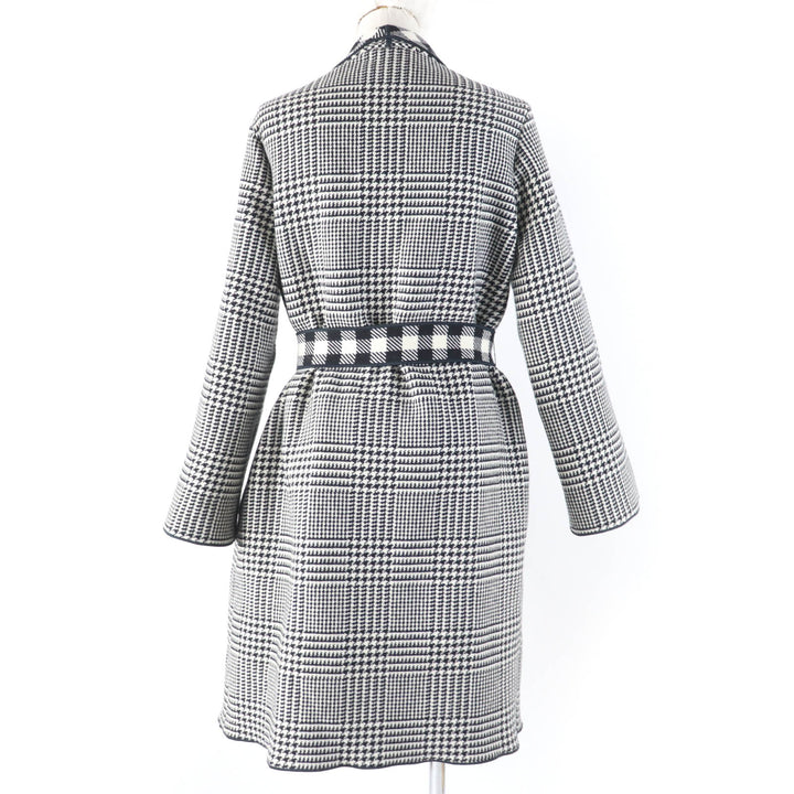 Excellent EMPORIO ARMANI coat Houndstooth pattern with belt black wool Women 38