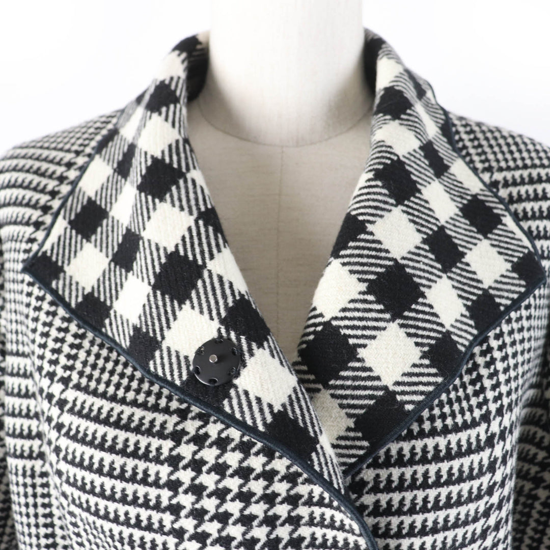 Excellent EMPORIO ARMANI coat Houndstooth pattern with belt black wool Women 38
