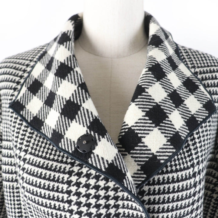 Excellent EMPORIO ARMANI coat Houndstooth pattern with belt black wool Women 38