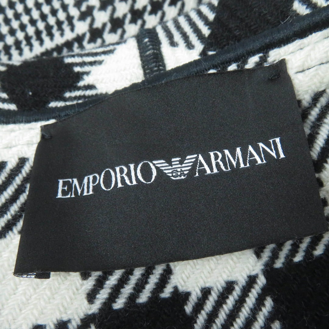 Excellent EMPORIO ARMANI coat Houndstooth pattern with belt black wool Women 38