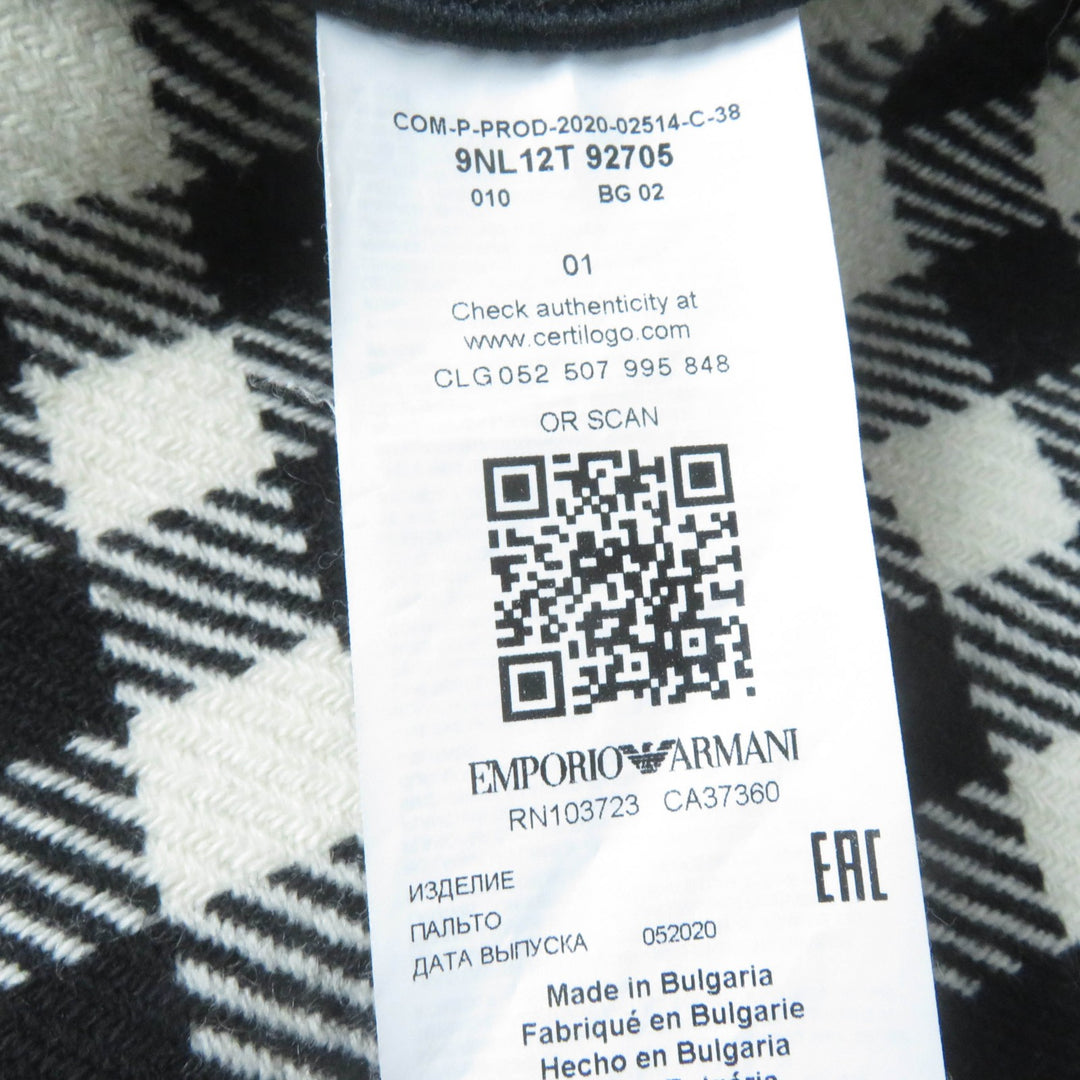 Excellent EMPORIO ARMANI coat Houndstooth pattern with belt black wool Women 38