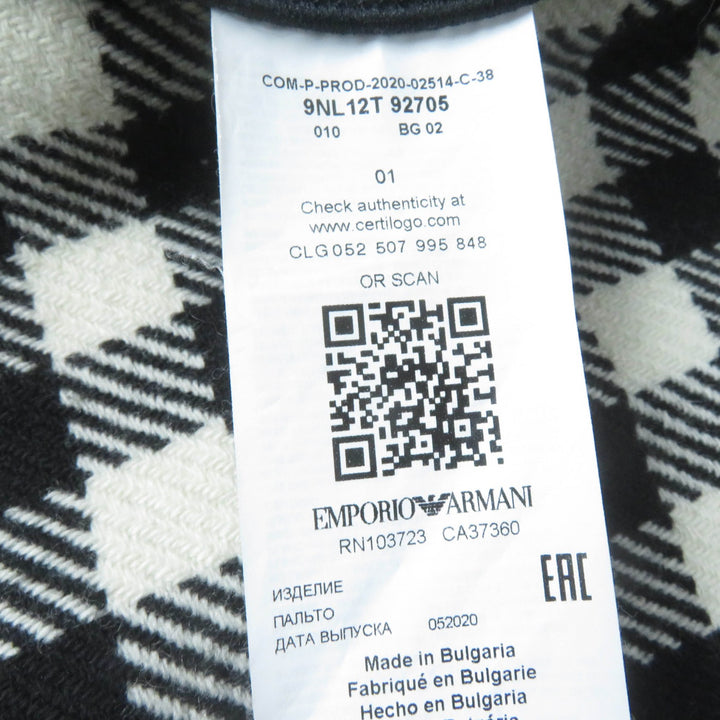 Excellent EMPORIO ARMANI coat Houndstooth pattern with belt black wool Women 38