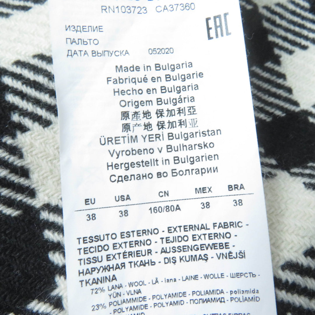 Excellent EMPORIO ARMANI coat Houndstooth pattern with belt black wool Women 38