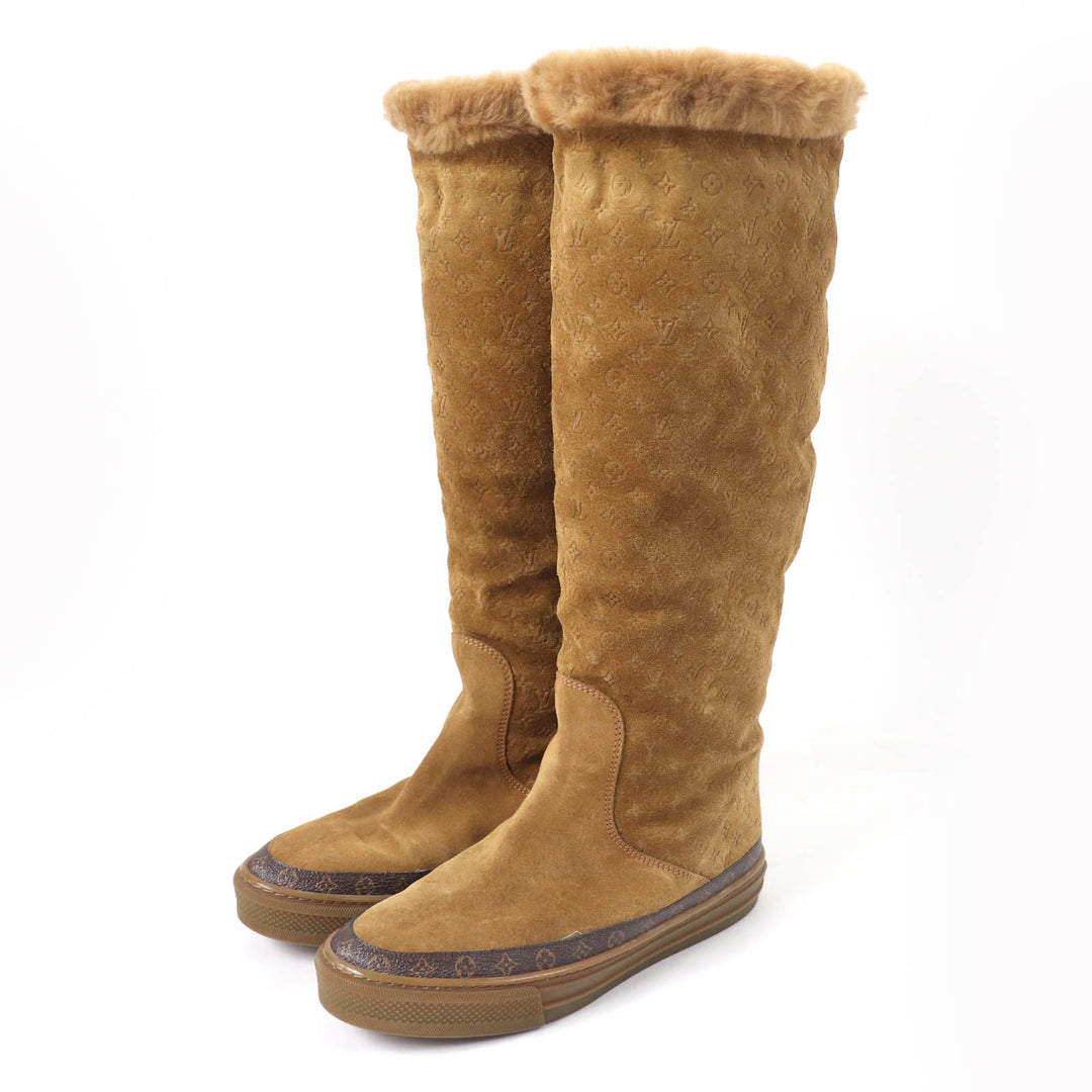 Excellent LOUIS VUITTON Knee-high boots monogram mouton Brown Suede leather Women 37