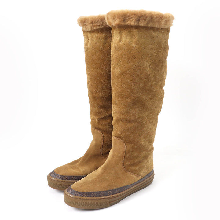 Excellent LOUIS VUITTON Knee-high boots monogram mouton Brown Suede leather 37