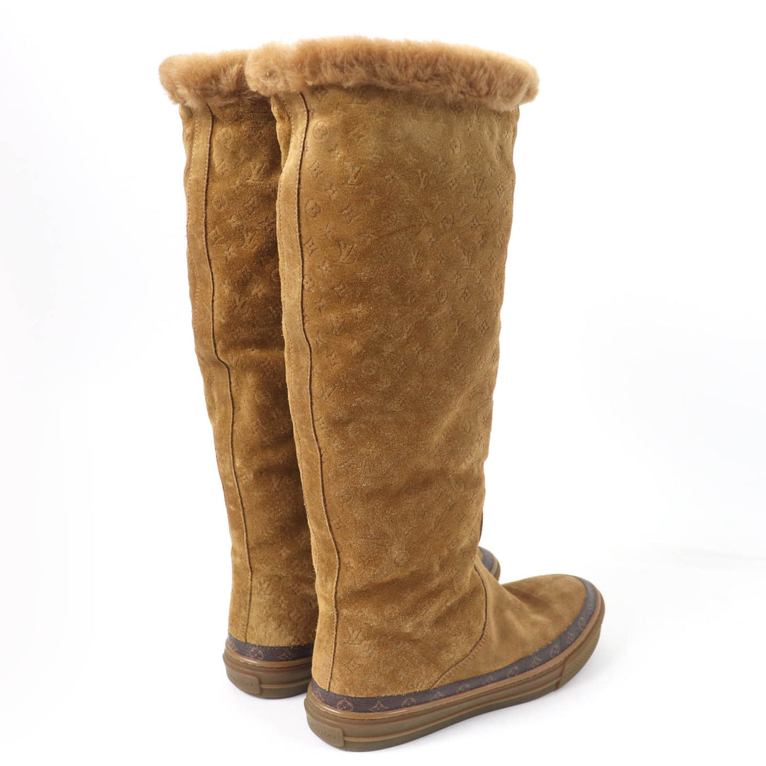 Excellent LOUIS VUITTON Knee-high boots monogram mouton Brown Suede leather 37