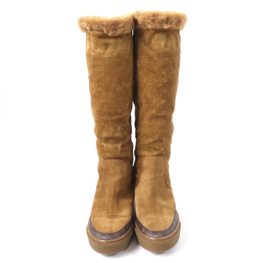 Excellent LOUIS VUITTON Knee-high boots monogram mouton Brown Suede leather 37