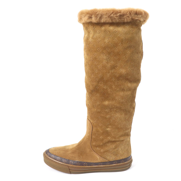 Excellent LOUIS VUITTON Knee-high boots monogram mouton Brown Suede leather 37