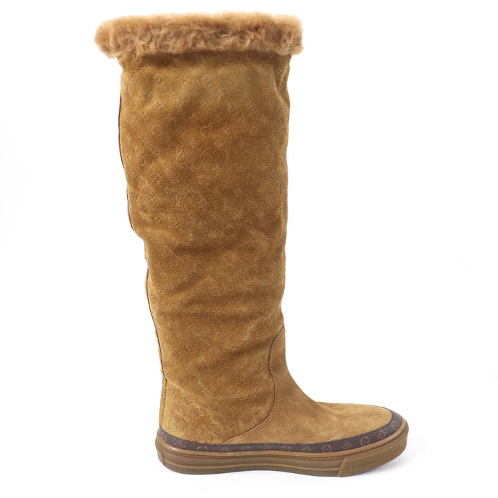 Excellent LOUIS VUITTON Knee-high boots monogram mouton Brown Suede leather Women 37