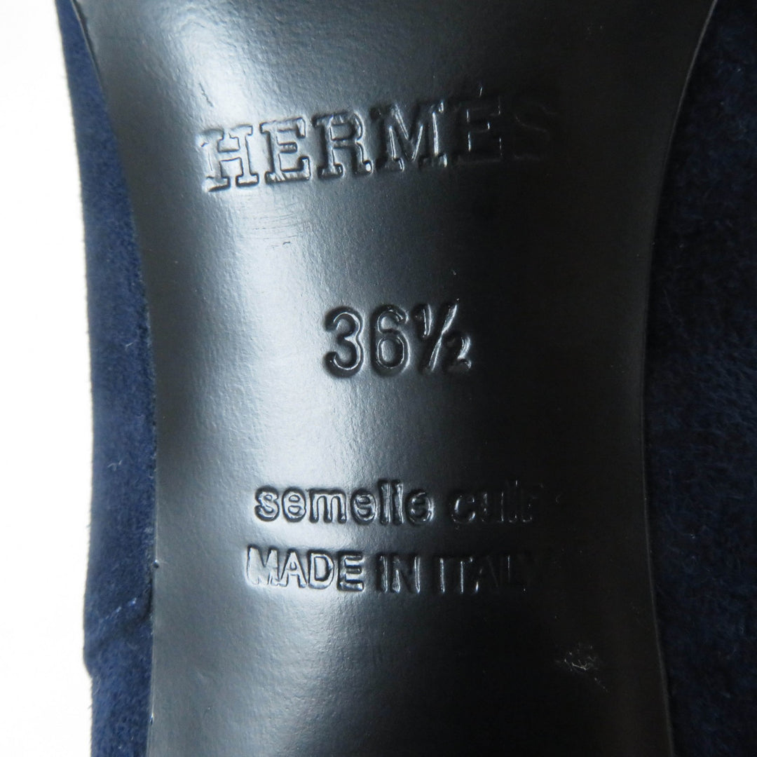 Great HERMES short boots Saint Germain kelly buckle Navy Suede leather 36.5