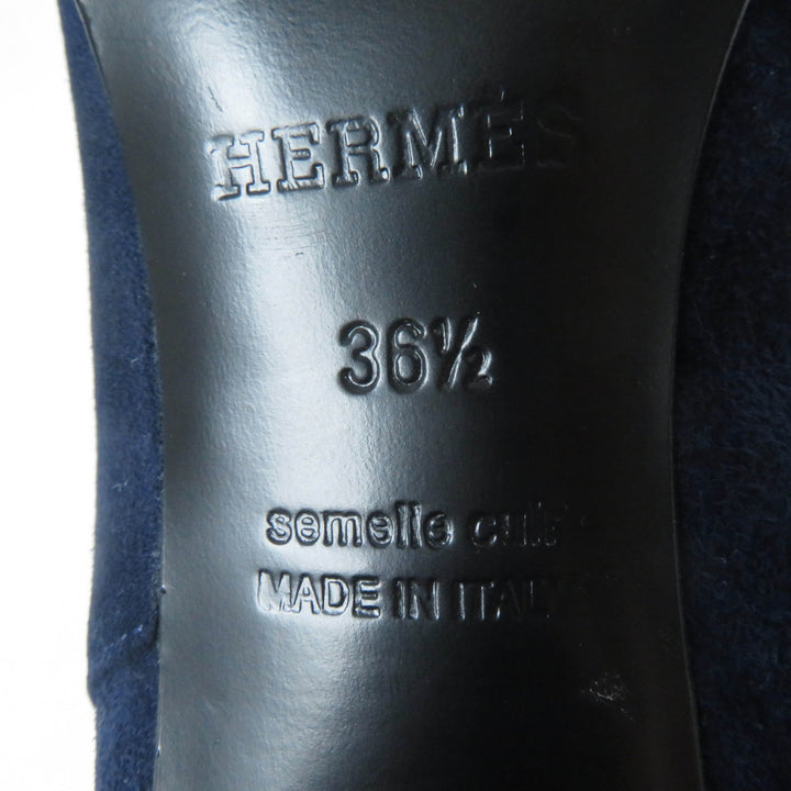 Great HERMES short boots Saint Germain kelly buckle Navy Suede leather 36.5