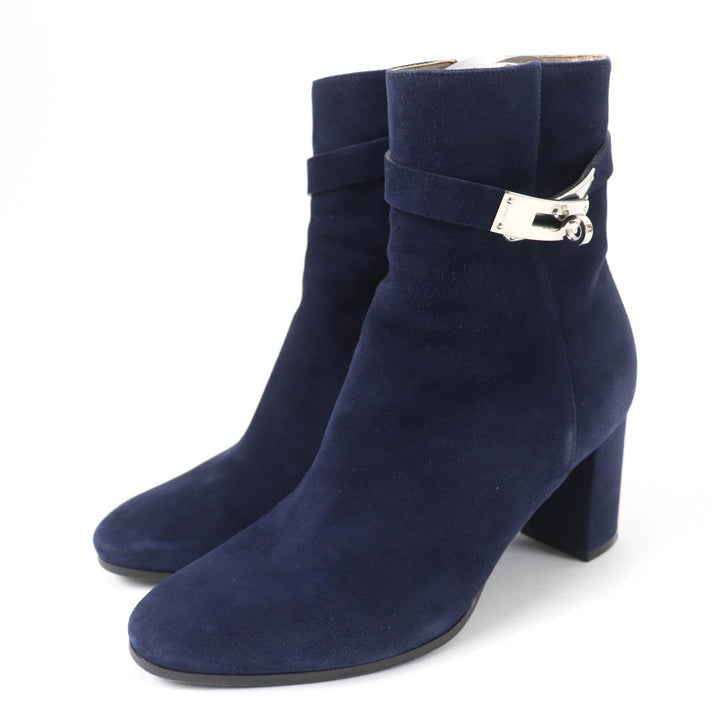 Great HERMES short boots Saint Germain kelly buckle Navy Suede leather 36.5