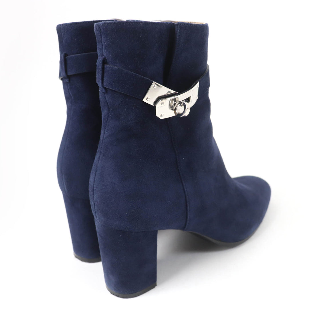 Great HERMES short boots Saint Germain kelly buckle Navy Suede leather 36.5