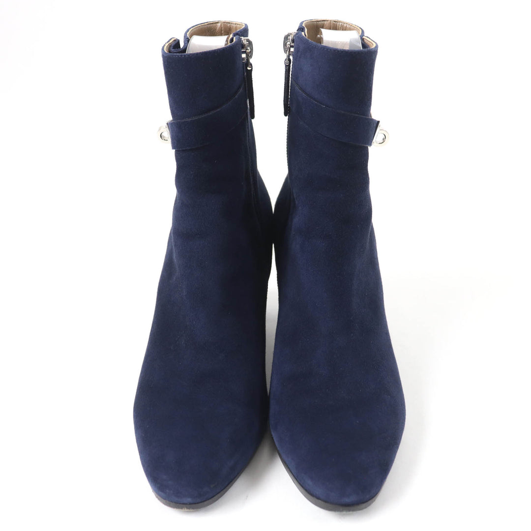 Great HERMES short boots Saint Germain kelly buckle Navy Suede leather 36.5