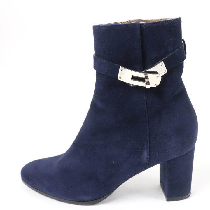 Great HERMES short boots Saint Germain kelly buckle Navy Suede leather 36.5