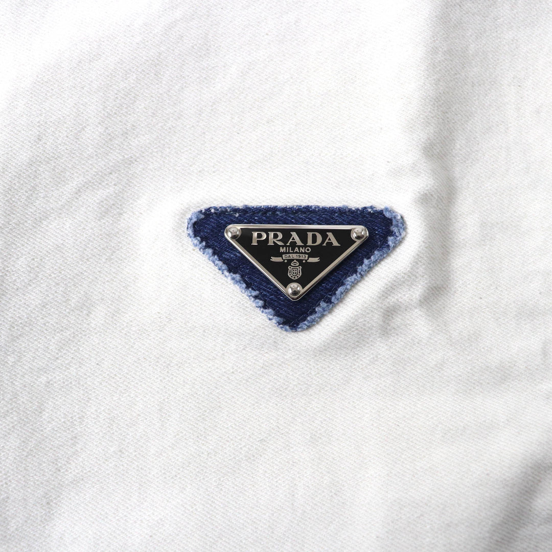 Excellent PRADA T-shirt Triangle With Logo Cut-off Cropped Denim Top Women 36
