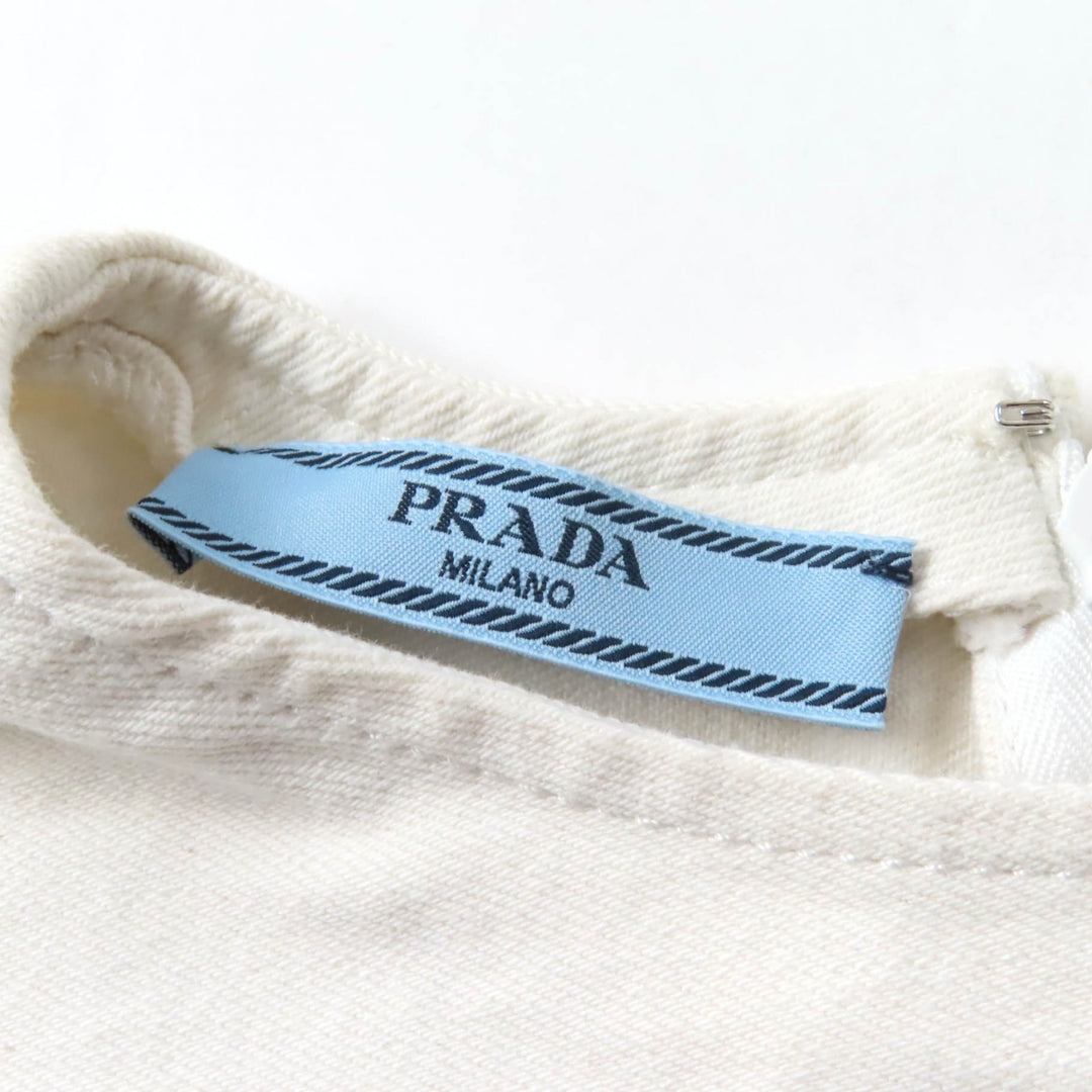 Excellent PRADA T-shirt Triangle With Logo Cut-off Cropped Denim Top Women 36