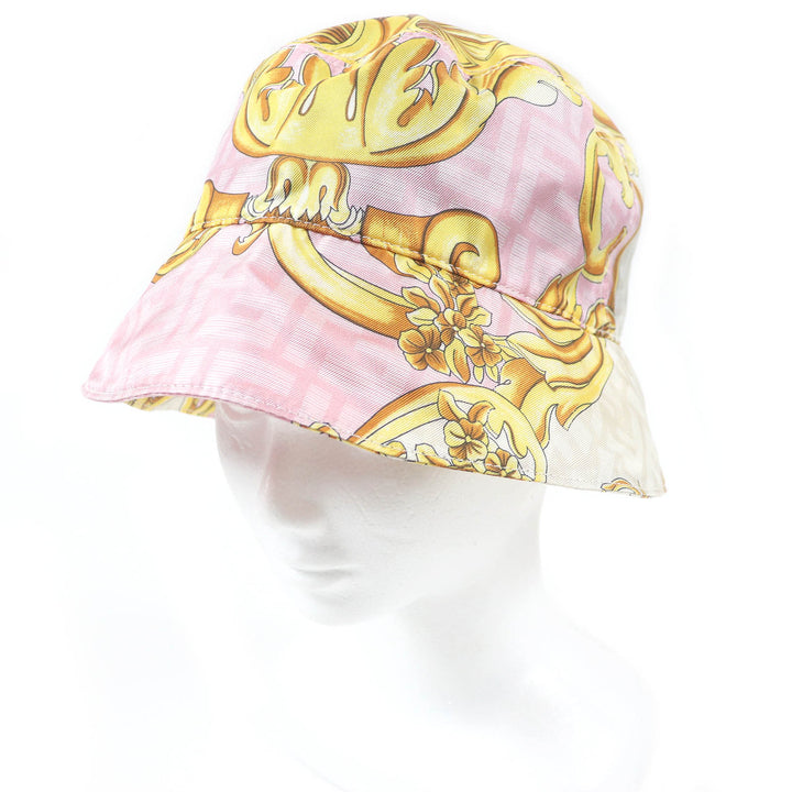Excellent FENDACE hat FF logo Zucca Baroque all-over pattern bucket pink silk mens L FXQ801