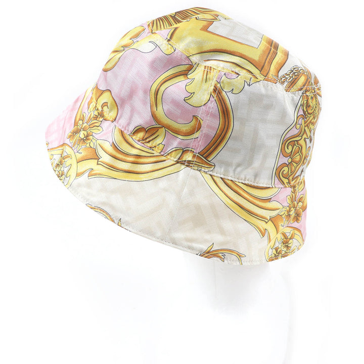 Excellent FENDACE hat FF logo Zucca Baroque all-over pattern bucket pink silk mens L FXQ801