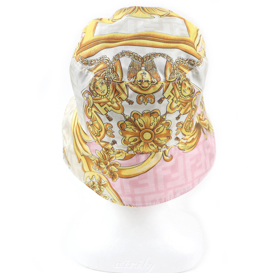 Excellent FENDACE hat FF logo Zucca Baroque all-over pattern bucket pink silk mens L FXQ801