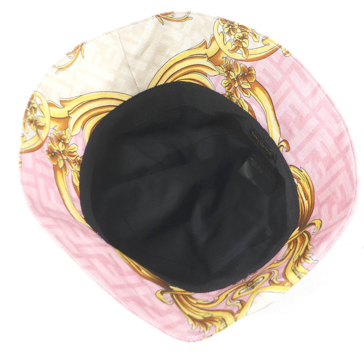 Excellent FENDACE hat FF logo Zucca Baroque all-over pattern bucket pink silk mens L FXQ801