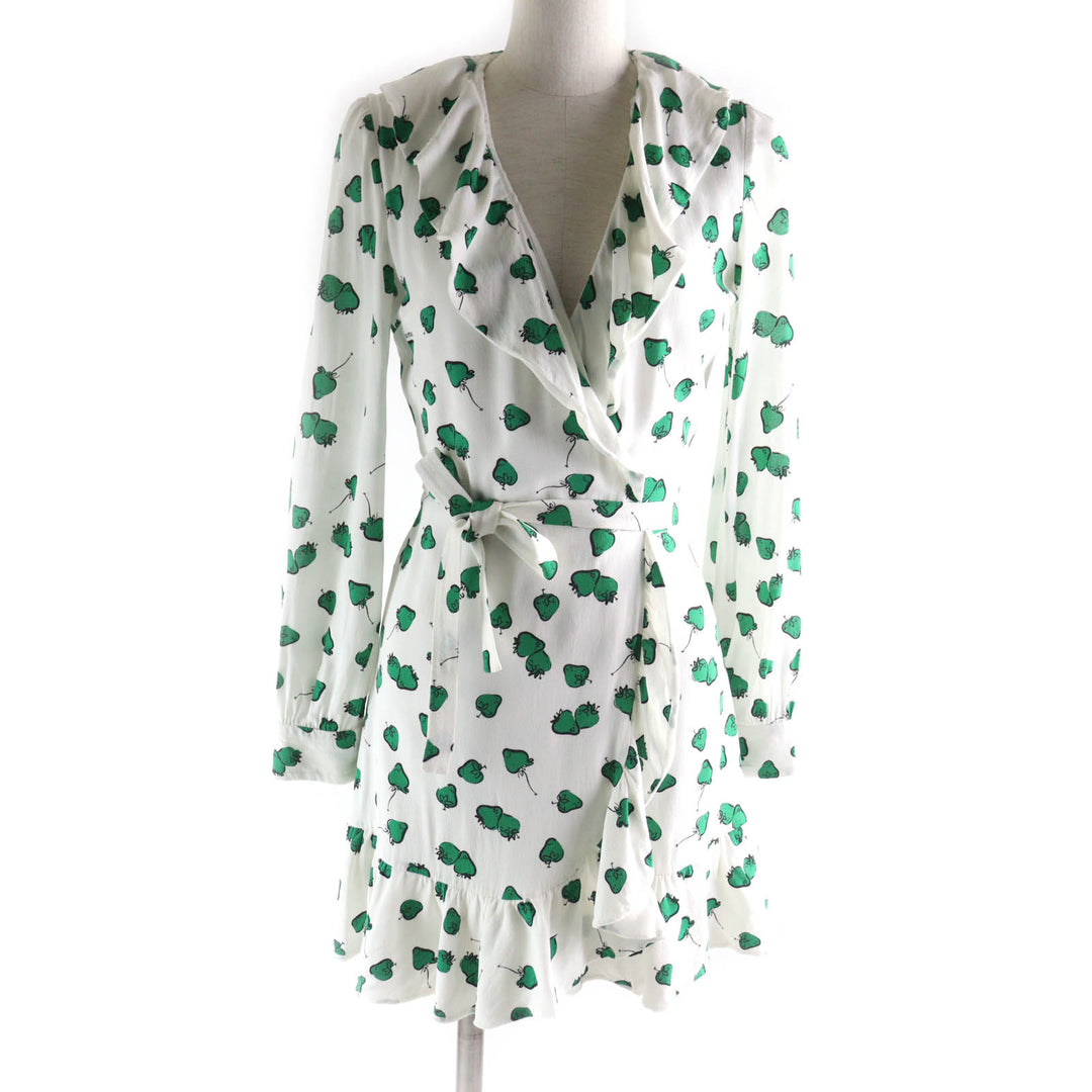 Very Good MIUMIU one piece Strawberry print ruffle collar long sleeve wrap white Viscose Women 36 MF2785