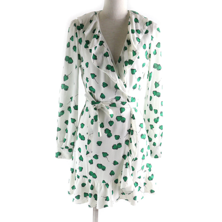 Very Good MIUMIU one piece Strawberry print ruffle collar long sleeve wrap white Viscose Women 36 MF2785
