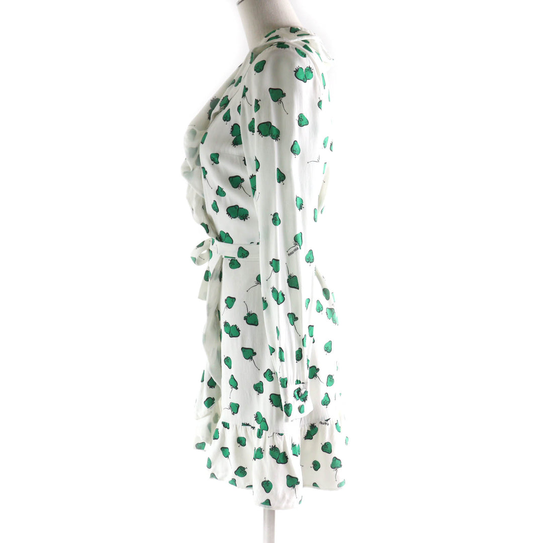 Very Good MIUMIU one piece Strawberry print ruffle collar long sleeve wrap white Viscose Women 36 MF2785