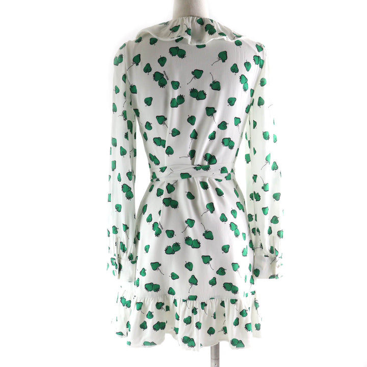 Very Good MIUMIU one piece Strawberry print ruffle collar long sleeve wrap white Viscose Women 36 MF2785