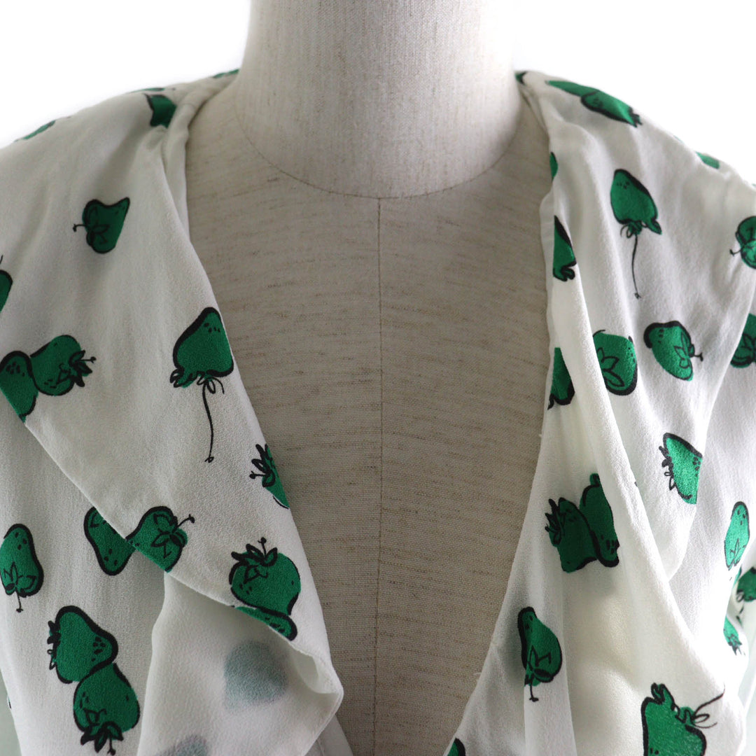 Very Good MIUMIU one piece Strawberry print ruffle collar long sleeve wrap white Viscose Women 36 MF2785