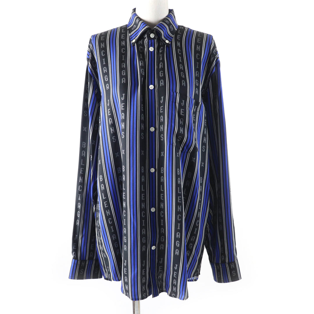 Excellent BALENCIAGA Long sleeve shirt Striped logo Oversized Multi Rayon 34