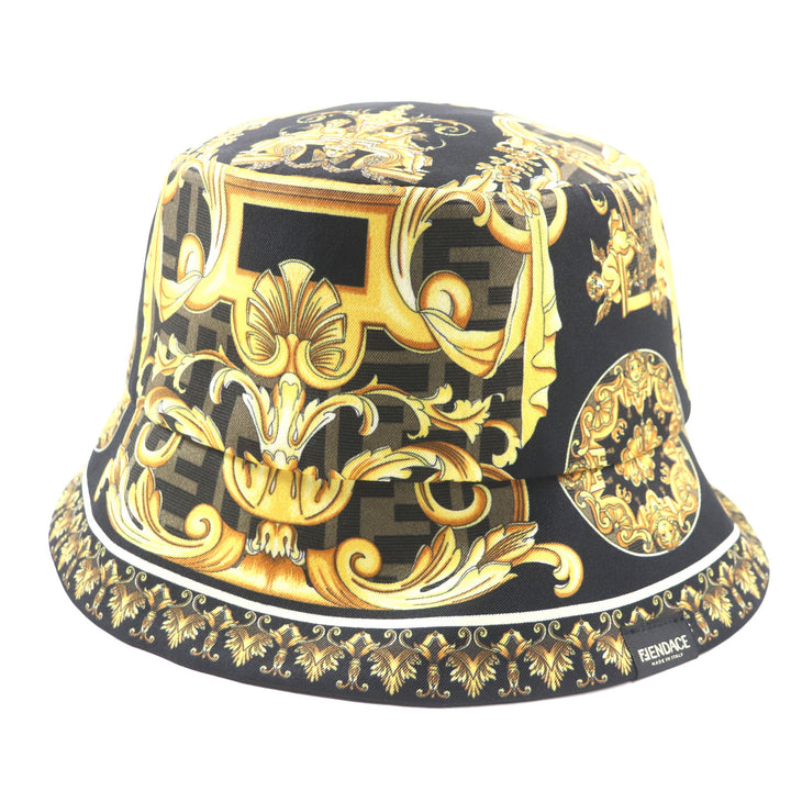 Excellent FENDI VERSACE hat Zucca Pattern FF logo reversible 100% silk mens M