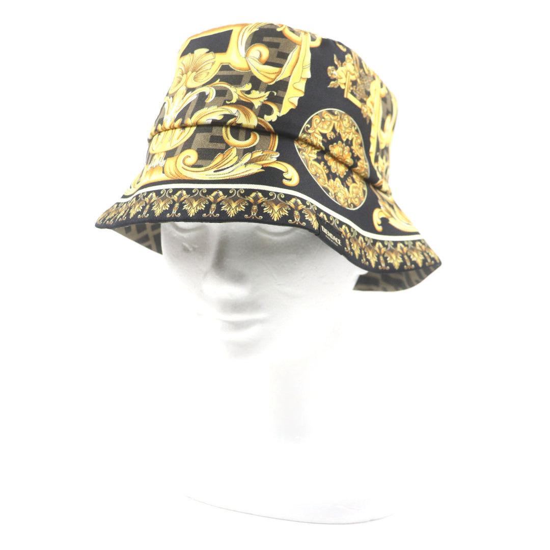 Excellent FENDI VERSACE hat Zucca Pattern FF logo reversible 100% silk mens M