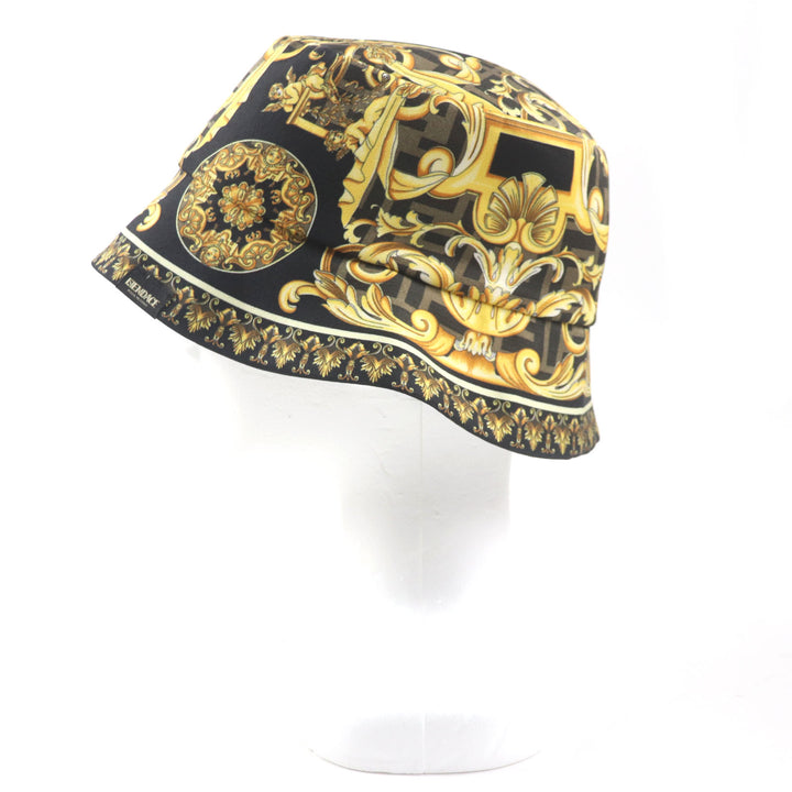 Excellent FENDI VERSACE hat Zucca Pattern FF logo reversible 100% silk mens M