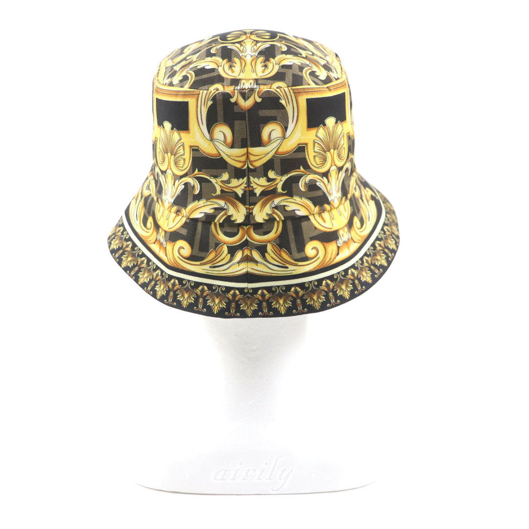Excellent FENDI VERSACE hat Zucca Pattern FF logo reversible 100% silk mens M