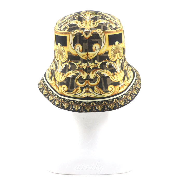 Excellent FENDI VERSACE hat Zucca Pattern FF logo reversible 100% silk mens M