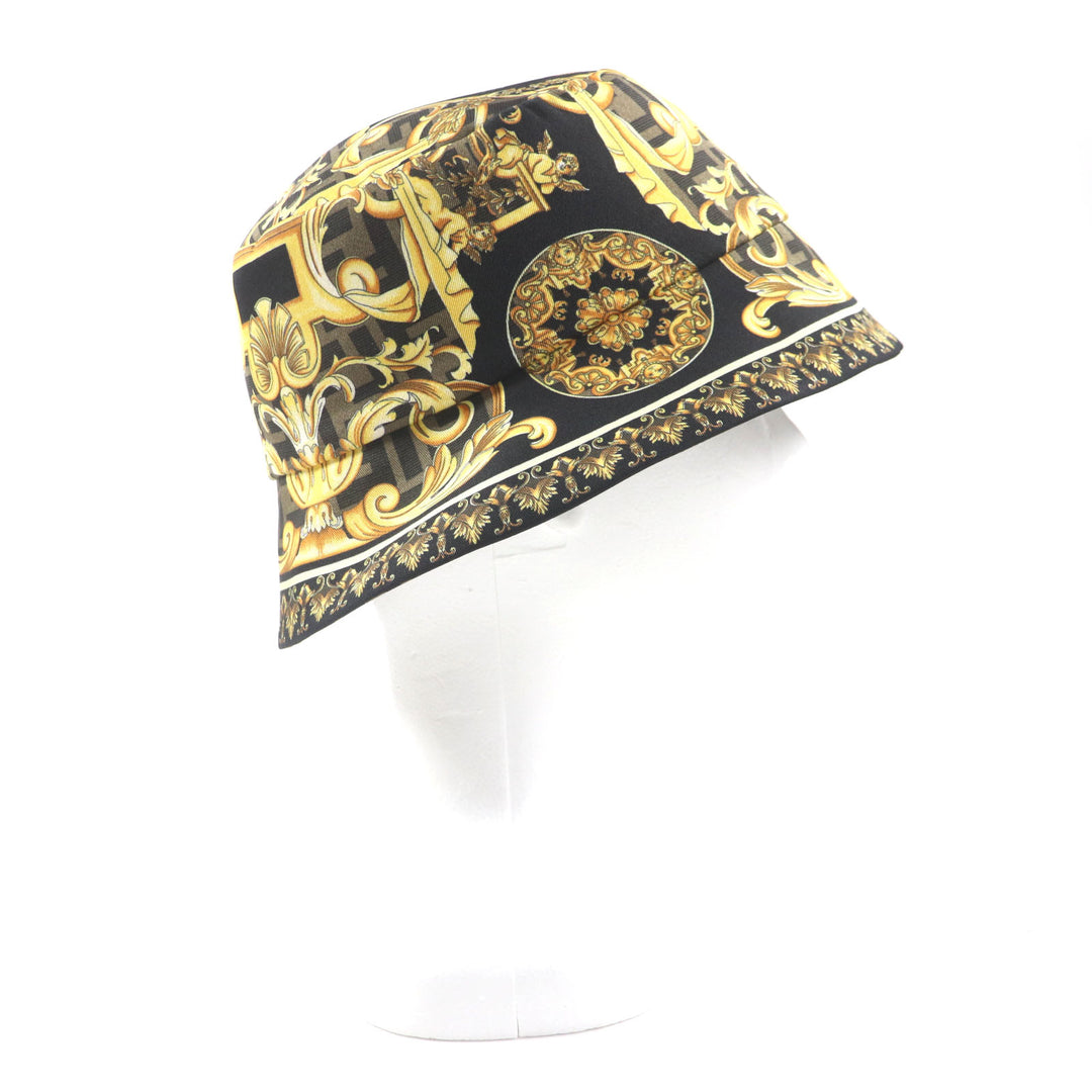 Excellent FENDI VERSACE hat Zucca Pattern FF logo reversible 100% silk mens M