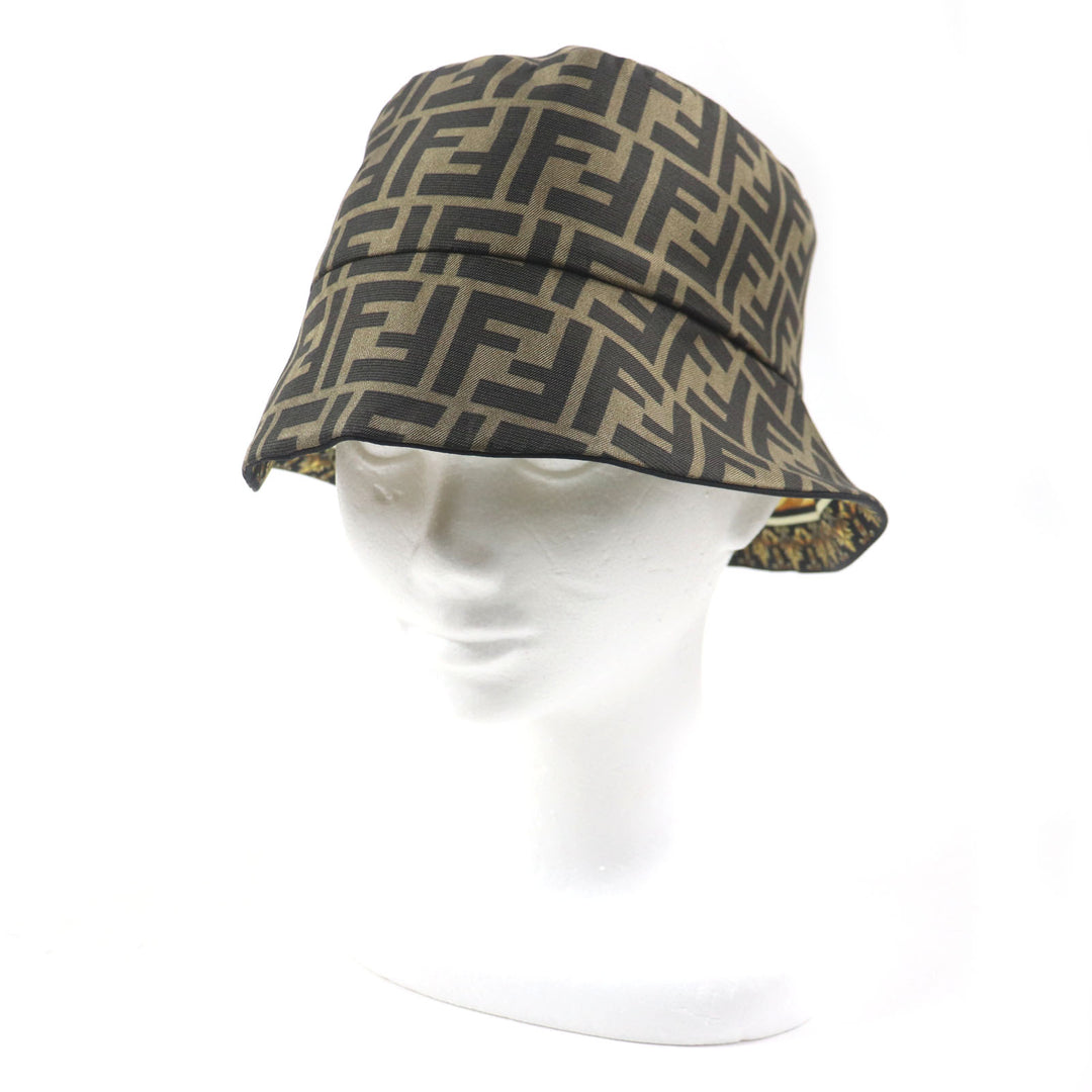 Excellent FENDI VERSACE hat Zucca Pattern FF logo reversible 100% silk mens M