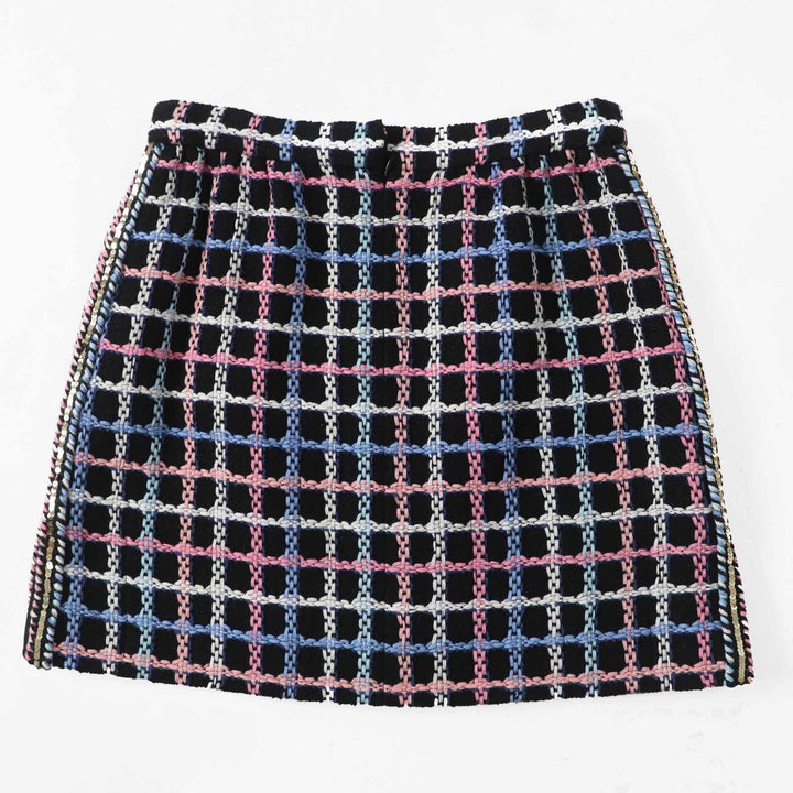 Excellent CHANEL skirt Runway wear COCO Mark button tweed black multi Women 38 P72501