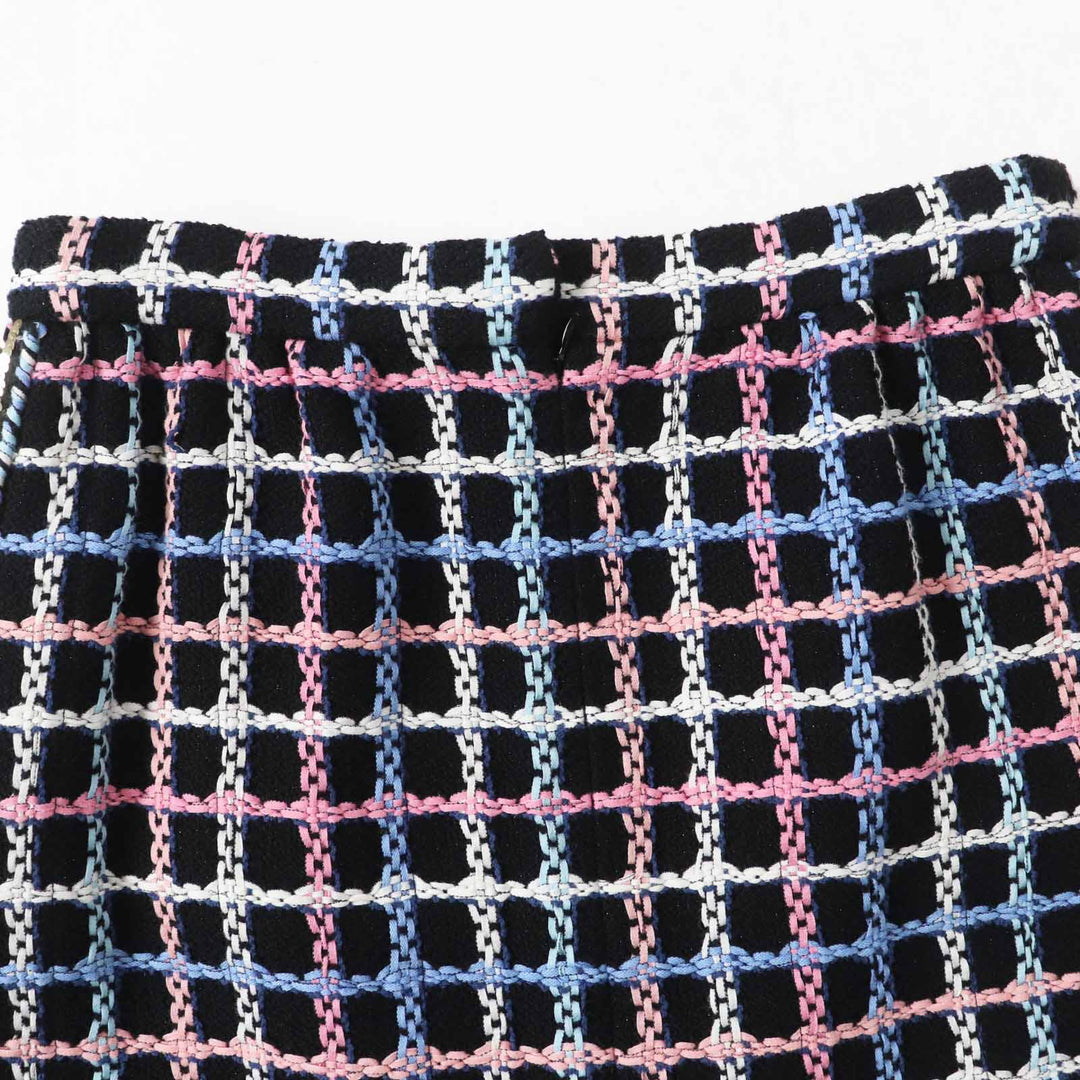 Excellent CHANEL skirt Runway wear COCO Mark button tweed black multi Women 38