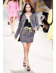 Excellent CHANEL skirt Runway wear COCO Mark button tweed black multi Women 38