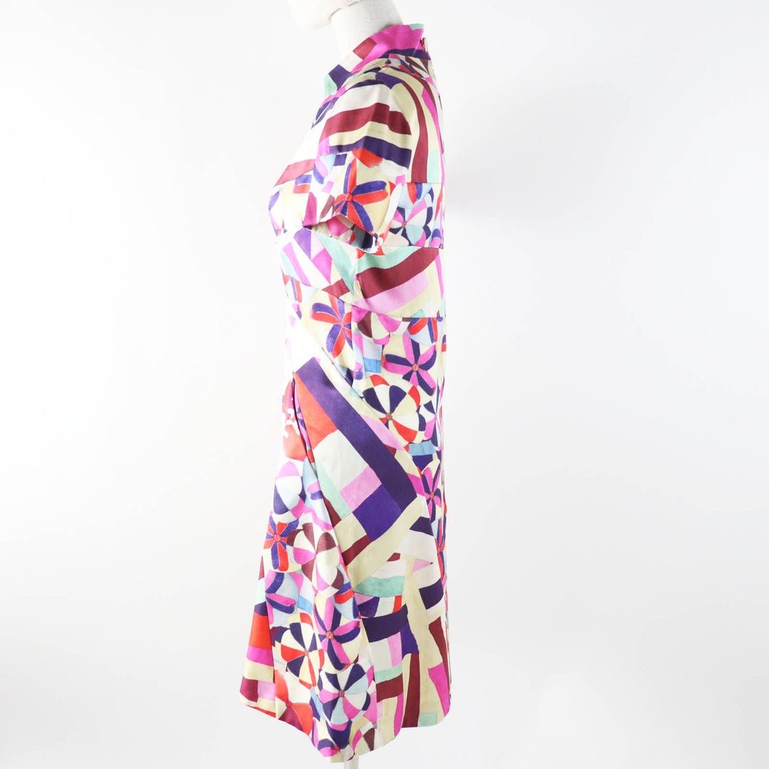 Pristine CHANEL one piece COCO MarkPattern Pink Blue Red Beige silk Women 36