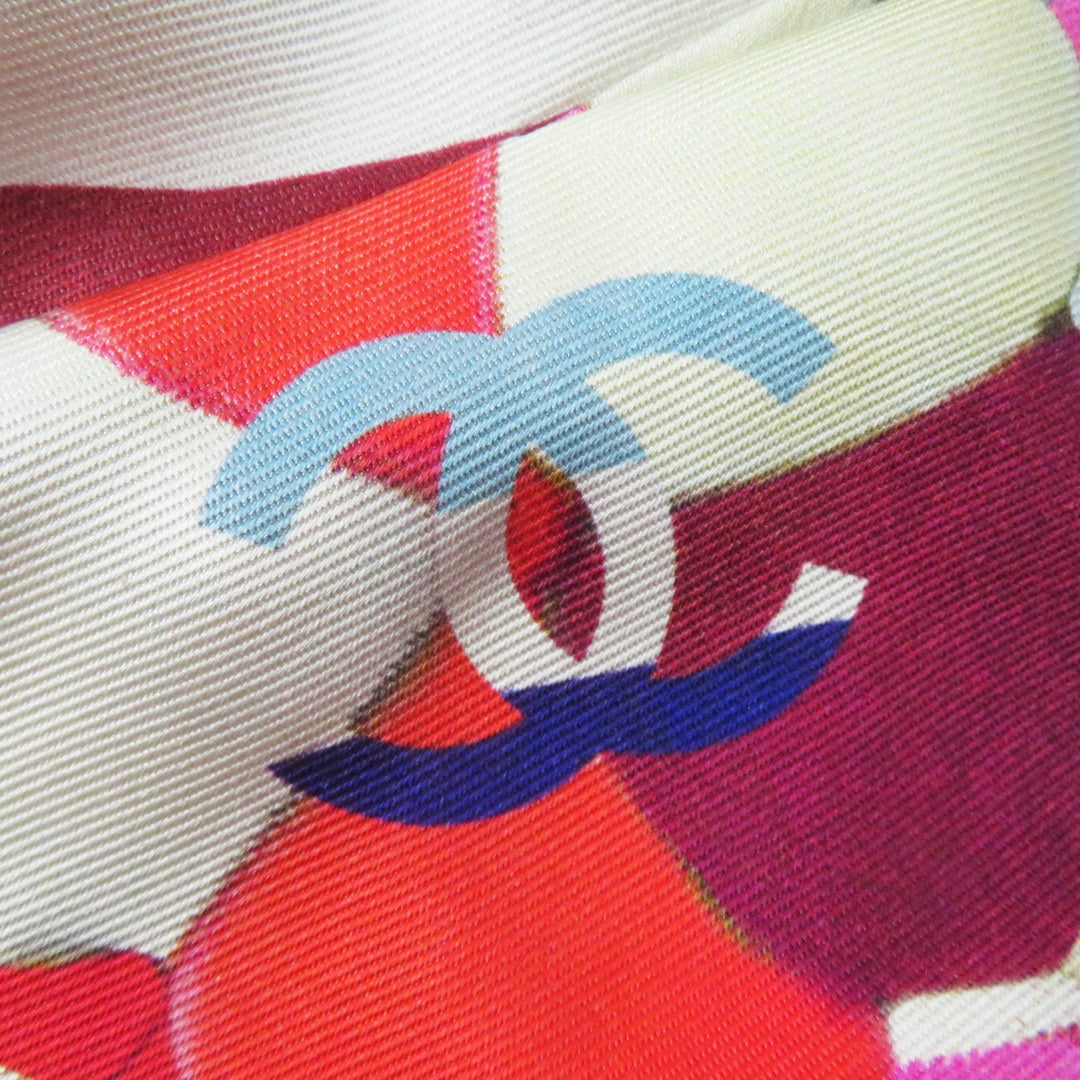 Pristine CHANEL one piece COCO MarkPattern Pink Blue Red Beige silk Women 36